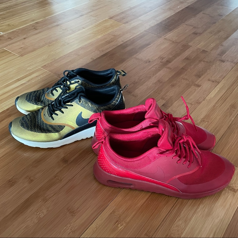 Nike Air Max Thea 2 Pair 9.5 - Red & Jacquard Bronzine Black